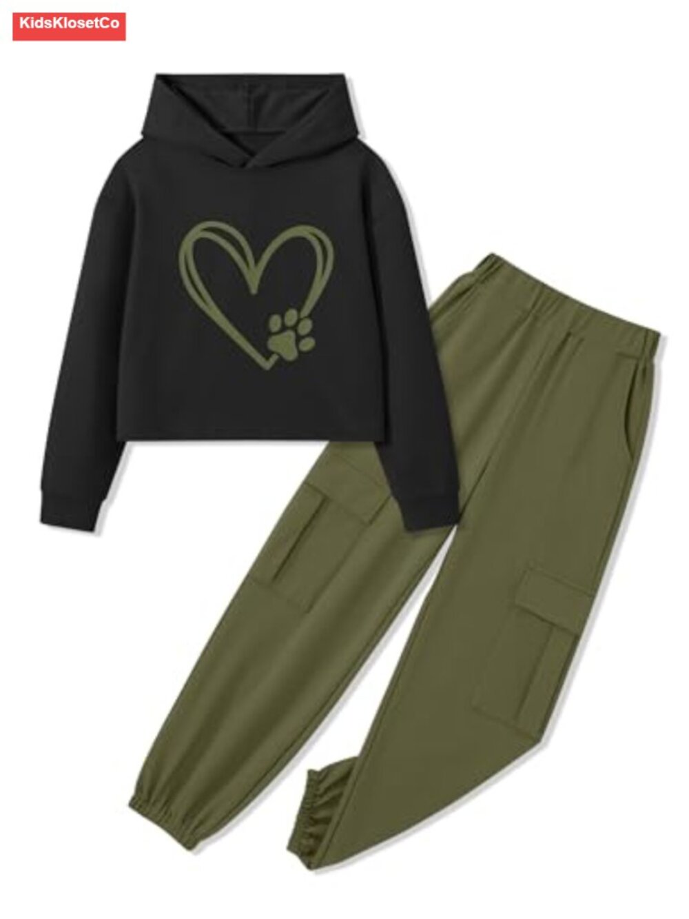 Girls Long Sleeve Hoodie and Cargo Pants 2 Piece Outfit Fall Winter Cotton Blend